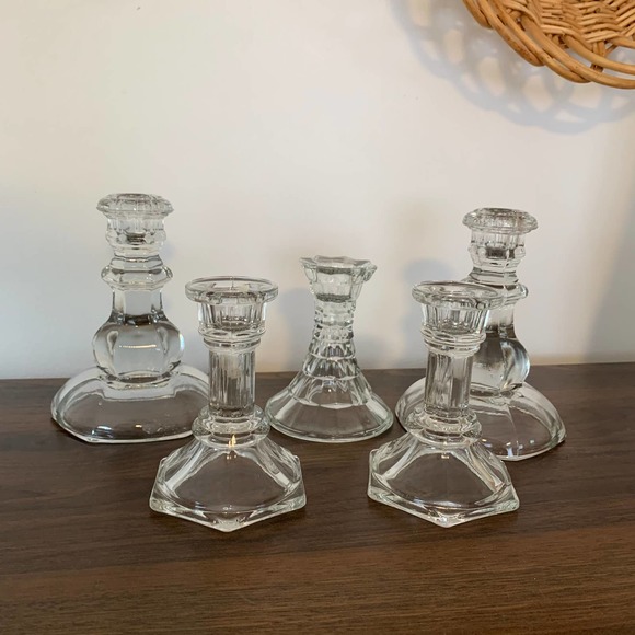 Vintage White Tapered Crystal Candlestick Set Boho - Picture 6 of 8